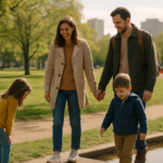 Famille avec enfants profitant d’une sortie gratuite dans un parc urbain
