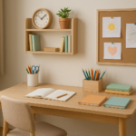 Coin devoirs pour enfants à la maison, bureau lumineux et bien organisé