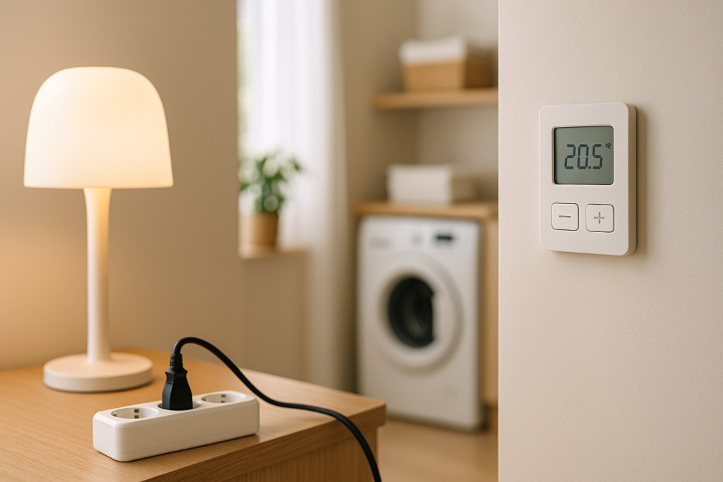 Intérieur de maison avec équipements électriques illustrant les éco-gestes pour réduire la consommation d’électricité.