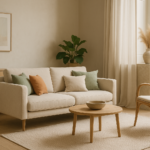 Tendances déco 2025 : intérieur moderne avec couleurs douces et matériaux naturels